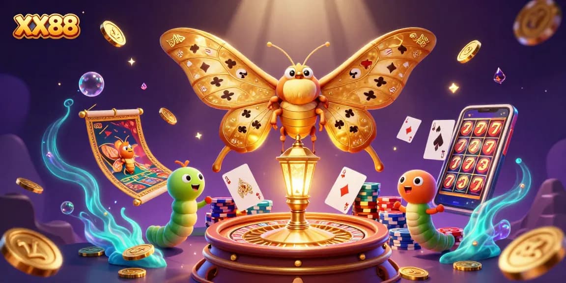 Experience the exciting world of XX88 with vibrant casino elements and golden treasures.