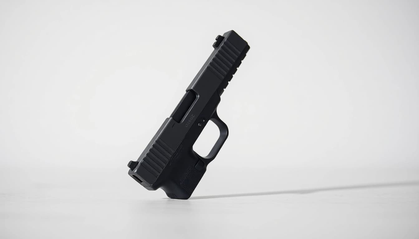 Showcasing glock 48 slide with sleek metallic details and precision craftsmanship.