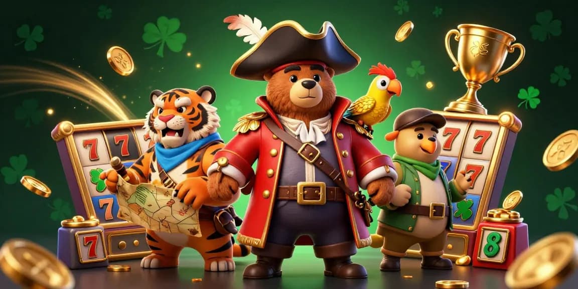 Join the adventure with gems-fortune as a pirate captain bear and friends celebrate big wins at the slot game!