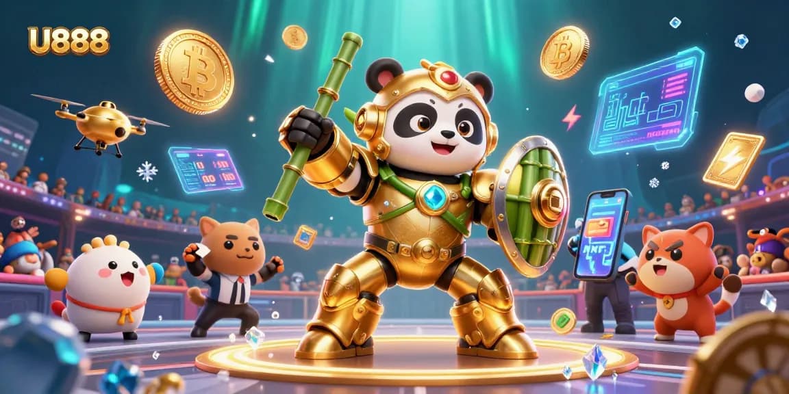 Join the thrilling adventure of U888 as the golden panda battles in a dynamic casino robot arena!