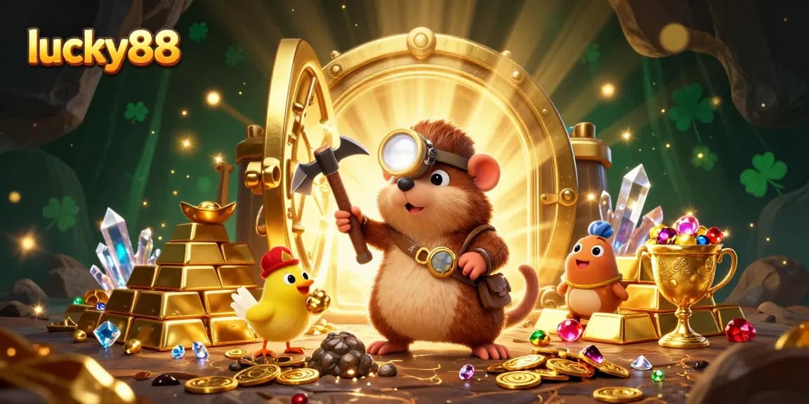 Experience thrilling luck with lucky88 in a vibrant casino scene featuring treasure and gems.