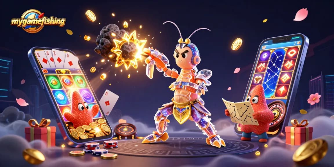 Experience mygamefishing as the mantis shrimp unleashes gems and coins in a 3D casino adventure.