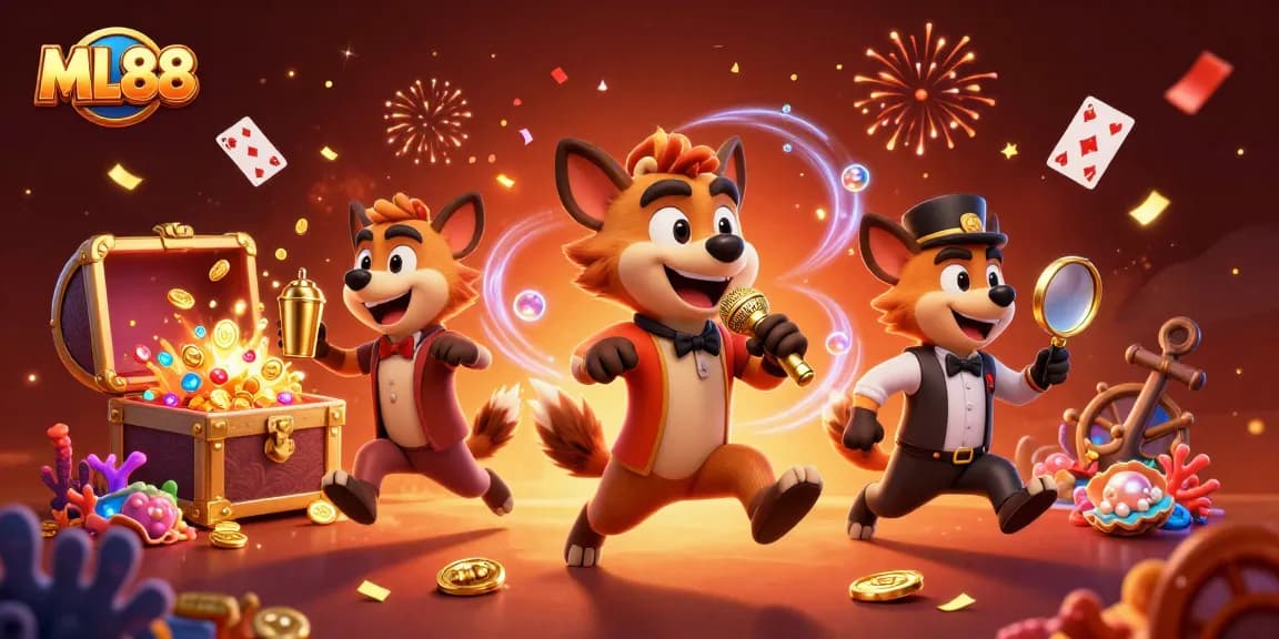 Engage with ML88's vibrant casino scene featuring hyenas as entertainers in a lively club.