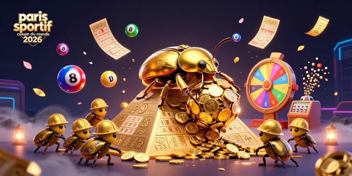 Pari sportif coupe du monde 2026 : une illustration captivante d'un scarabée doré et de symboles de casino