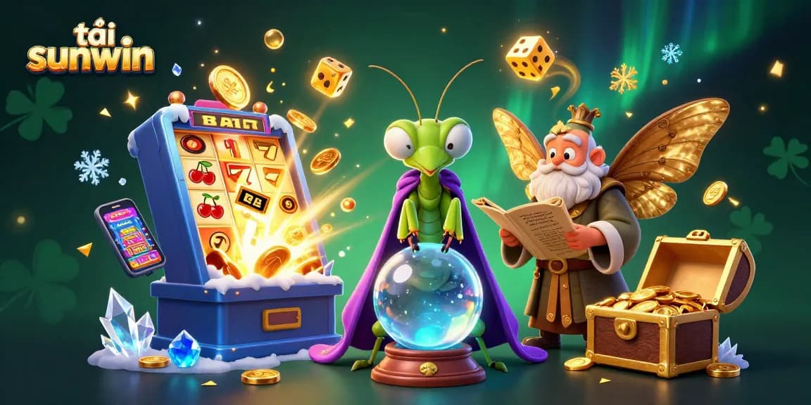 Experience the excitement of tải sunwin with a vibrant casino scene full of fortune-telling characters.