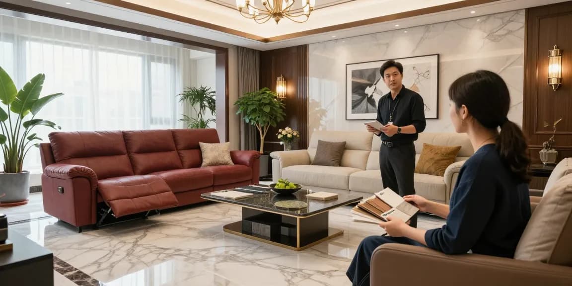 Interior design consultation featuring NAGA2000's premium stone options for elegant living rooms.
