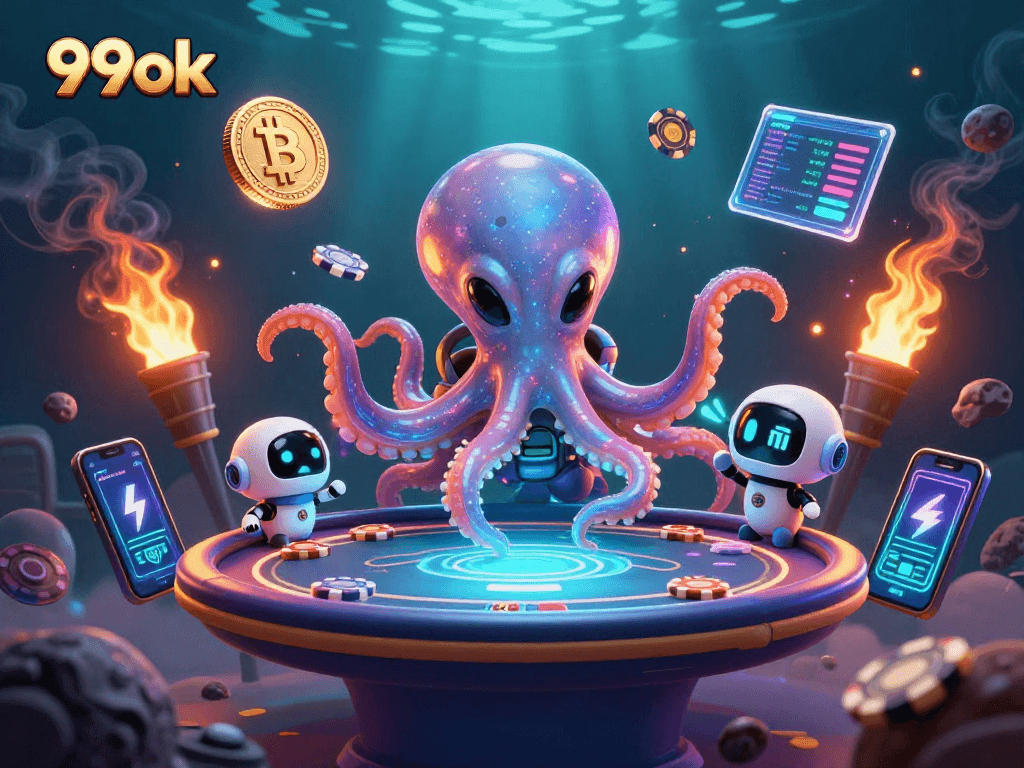 Engage in an exciting poker game at 99ok with an alien octopus and advanced crypto elements.