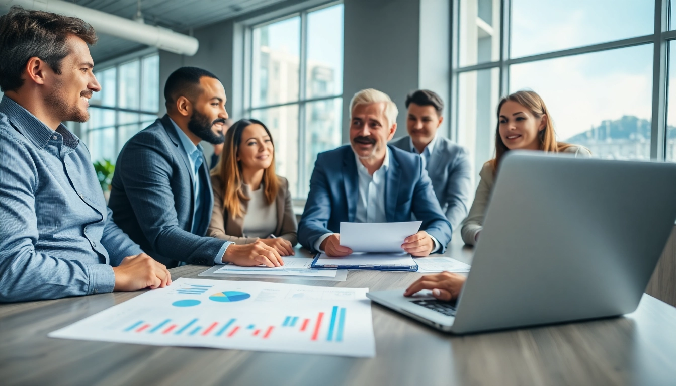 business management consultant california collaborating with diverse team in bright office