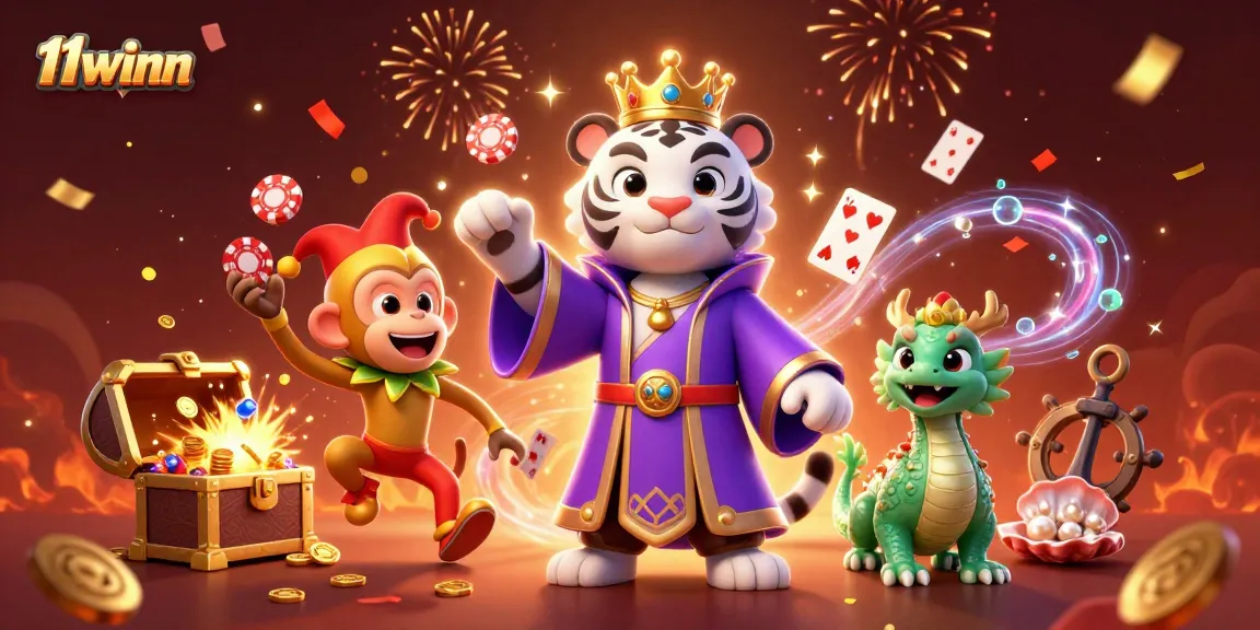 Experience the magic of 11winn as the playful monkey juggles poker chips in a vibrant casino scene!