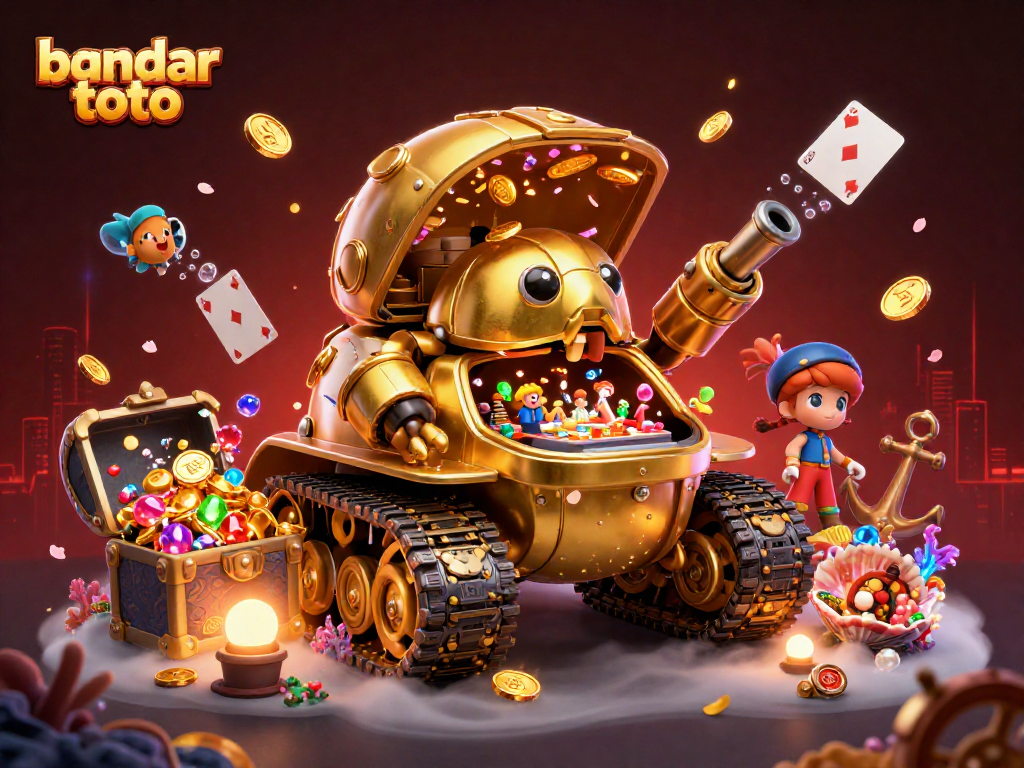 Excite with bandar toto in a vibrant 3D casino illustration showcasing games and gold!