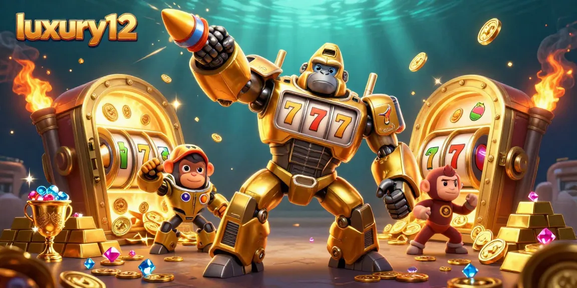 Gorilla emas transformer mecha luxury12 memukau dalam ilustrasi perjudian online.