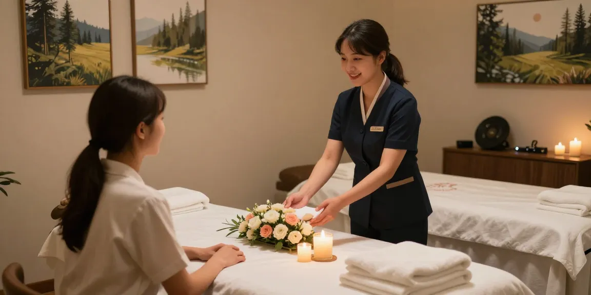 파주오피 luxury massage room offering a serene and inviting atmosphere with a welcoming manager.