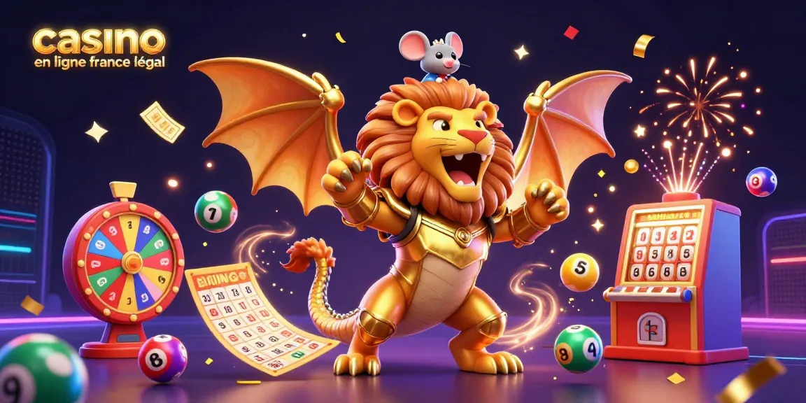 Visuel dynamique illustrant un casino en ligne légal en France avec des éléments de loterie captivants.