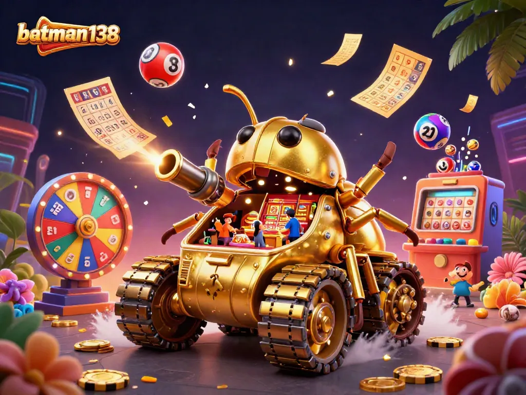 Gameplay seru di batman138 dengan mesin lotere dan kartu bingo yang berkilauan.
