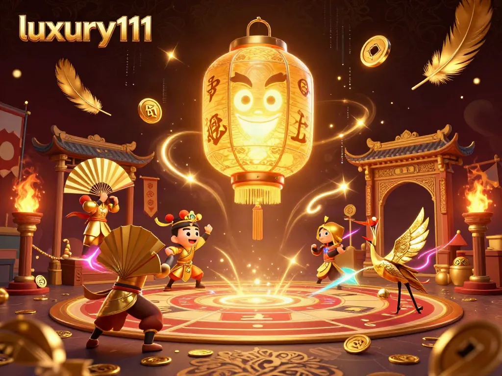 Experience luxury111 in this vibrant 3D casino scene filled with golden symbols and dynamic game elements.