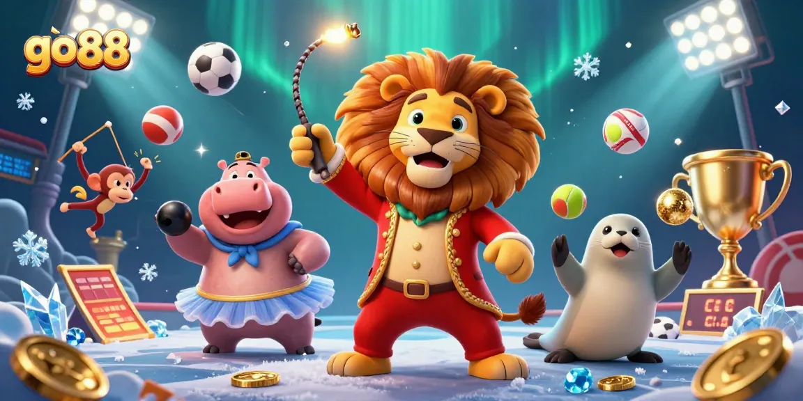 Join the action at go 88 with vibrant characters showcasing lively circus-themed gambling excitement.
