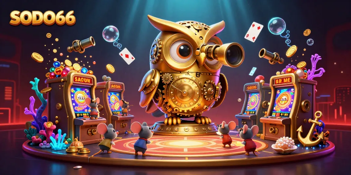Experience the thrills of SODO66 with a vibrant 3D scene showcasing dynamic casino action and whimsical characters.