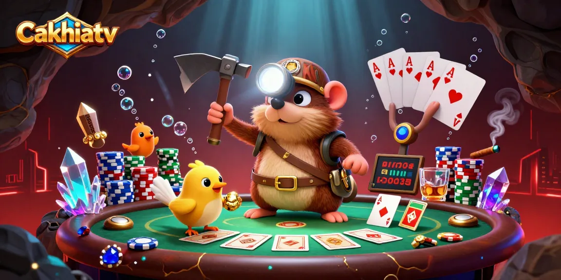 Cakhiatv showcases a vibrant 3D illustration of a treasure hunter mole mining, enhancing the online gambling experience.