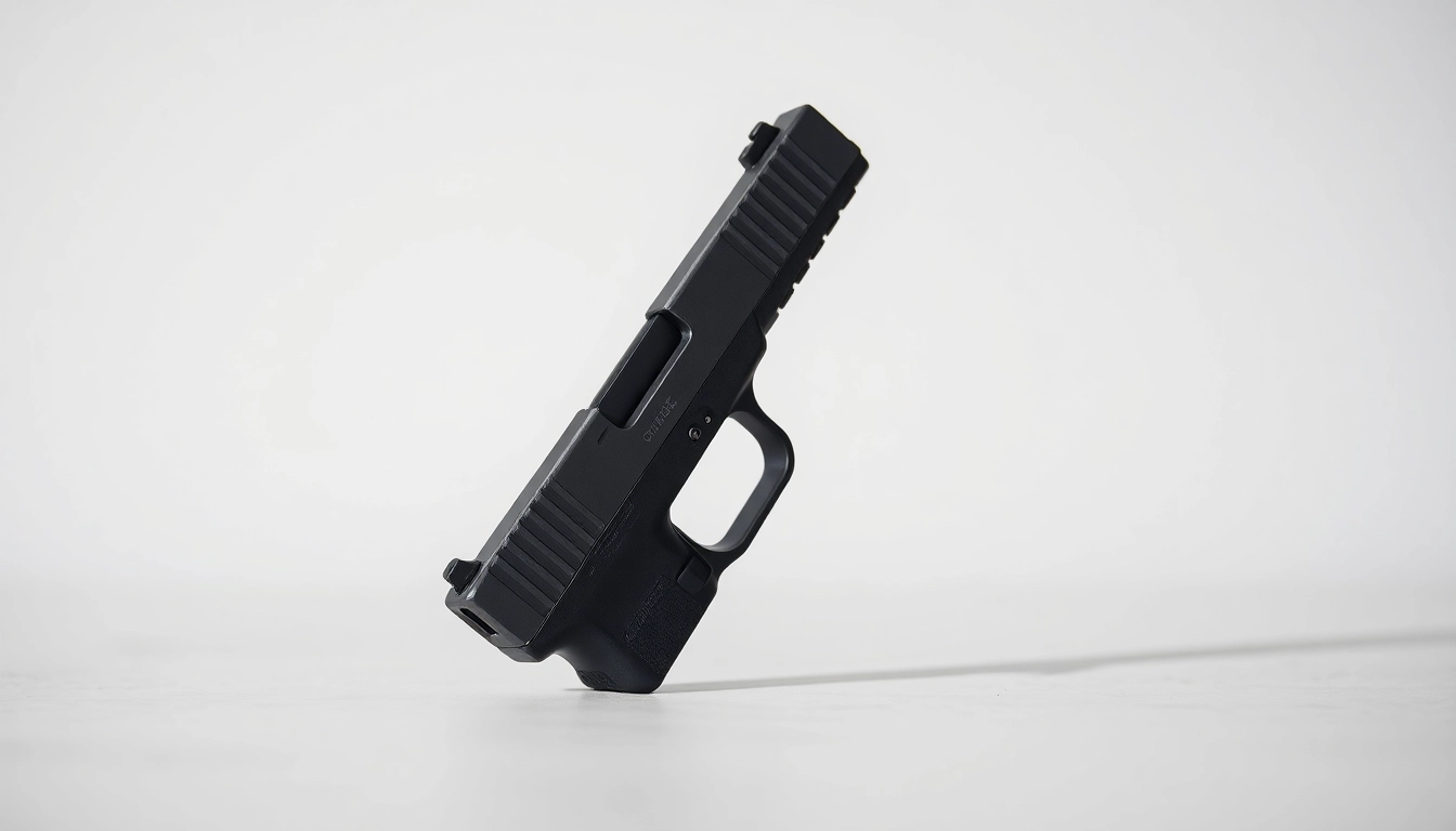 Showcasing glock 48 slide with sleek metallic details and precision craftsmanship.