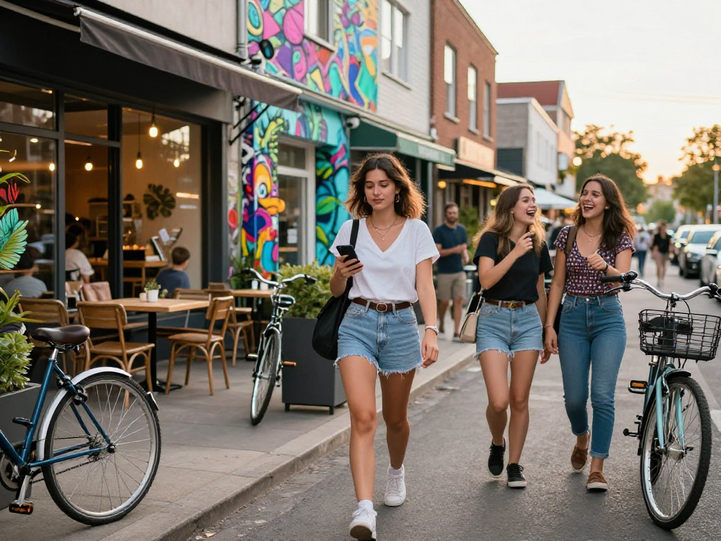 Hình ảnh gái gọi thời trang đang đi dạo phố nhộn nhịp.