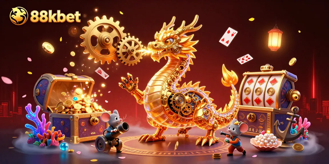 Engage with 88kbet's dynamic casino adventure featuring vibrant dragons, golden treasures, and exciting gameplay.