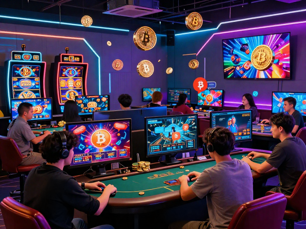 Engaged players in a lively crypto casino environment with digital currency excitement.