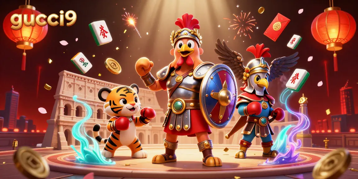 Experience exciting gameplay at gucci9 with a vibrant 3D casino illustration.