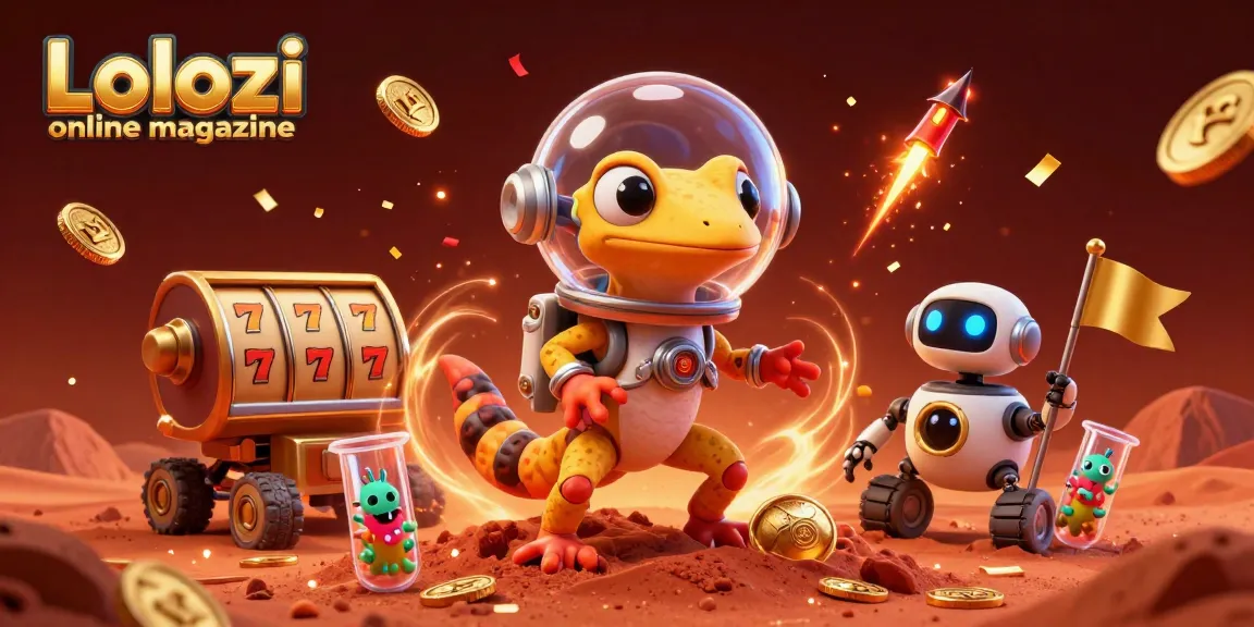 Lolozi online magazine showcases a Martian gecko discovering a golden casino among joyful aliens.