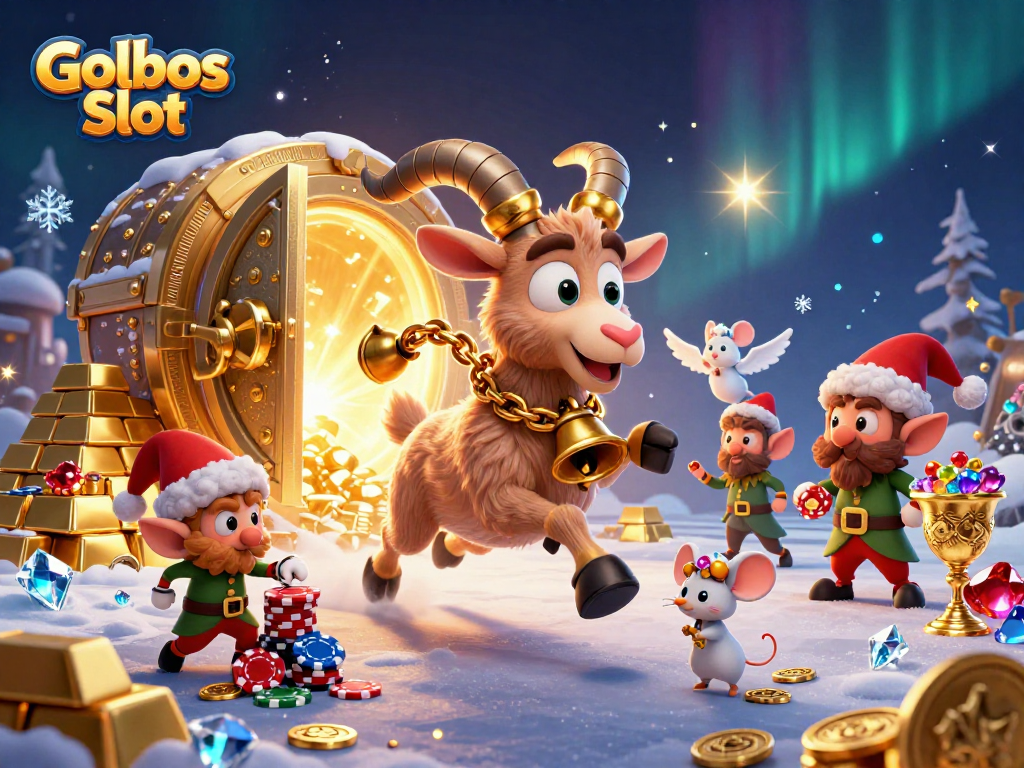 Experience thrilling Golbos Slot action with festive characters in a vibrant casino scene.