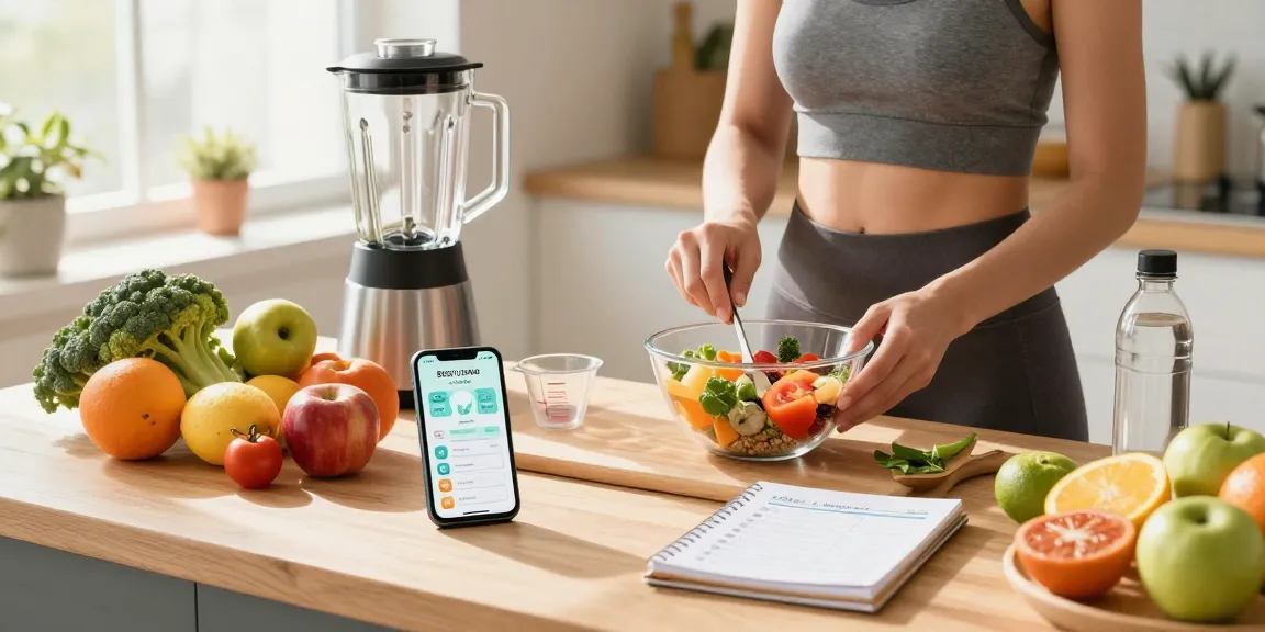 Preparing healthy breakfast with best calorie tracking app on smartphone
