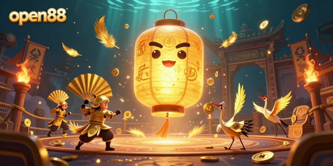 Experience thrilling gameplay with open88's enchanting golden lantern spirit floating over a lively casino.