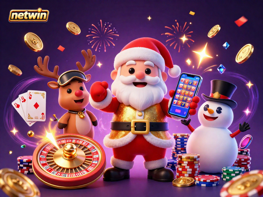 Experience the thrill of netwin with Santa, festive elements, and dazzling casino visuals.