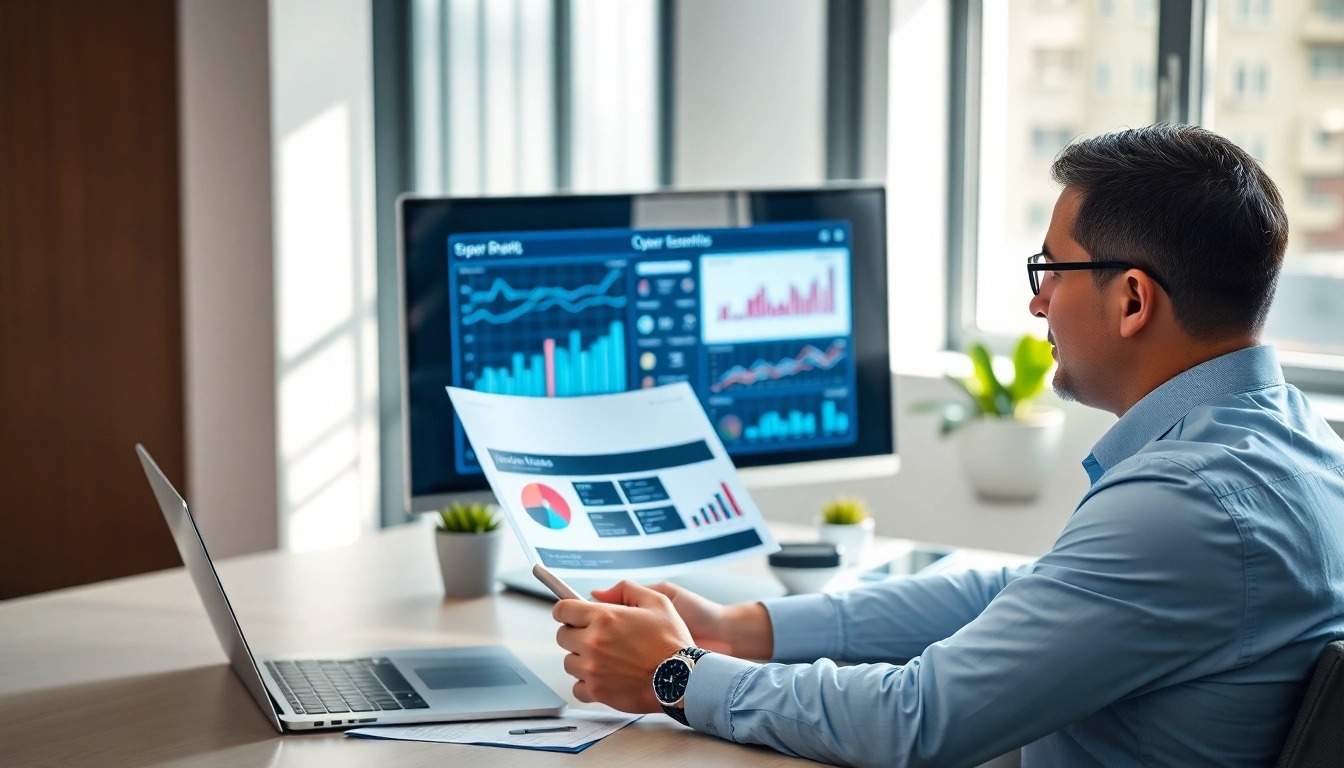 Cyber essentials managed service consultation with a professional reviewing security reports.