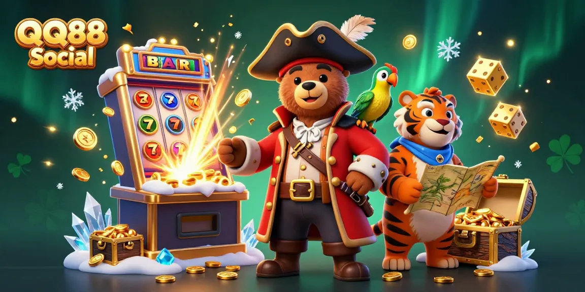 Engage with QQ88 Social's 3D casino adventure featuring vibrant characters, jackpot excitement, and immersive gaming elements.