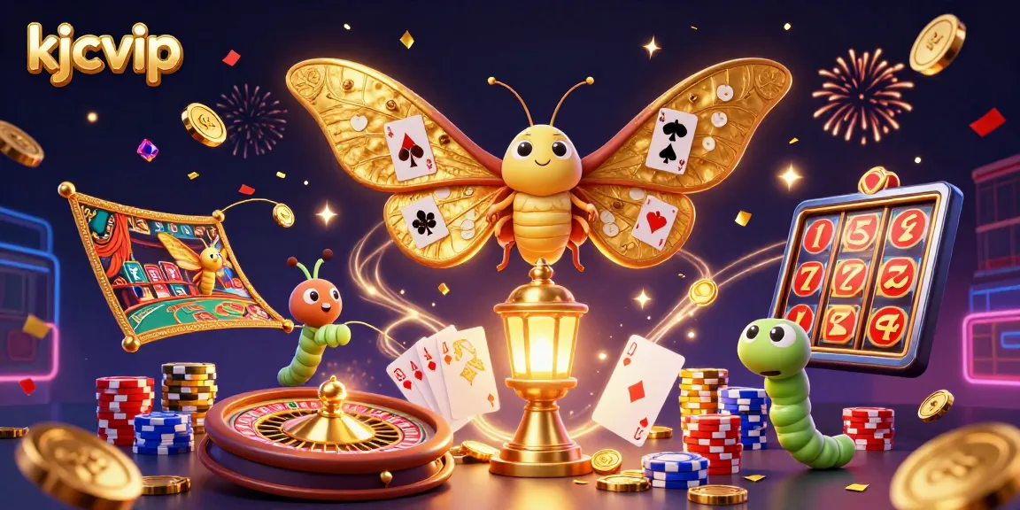 Engage with kjcvip's vibrant casino atmosphere featuring golden coins and game elements.