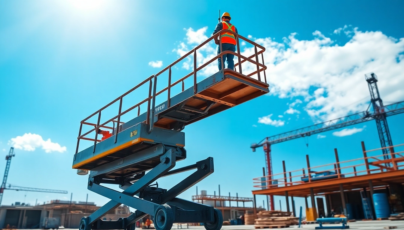 Cherry picker elevating workers safely at a construction site.