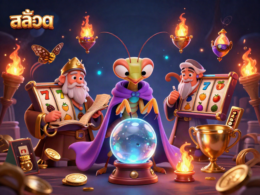 Spin สล็อต reels with a mystical fortune teller and golden elements in an enchanting casino scene.