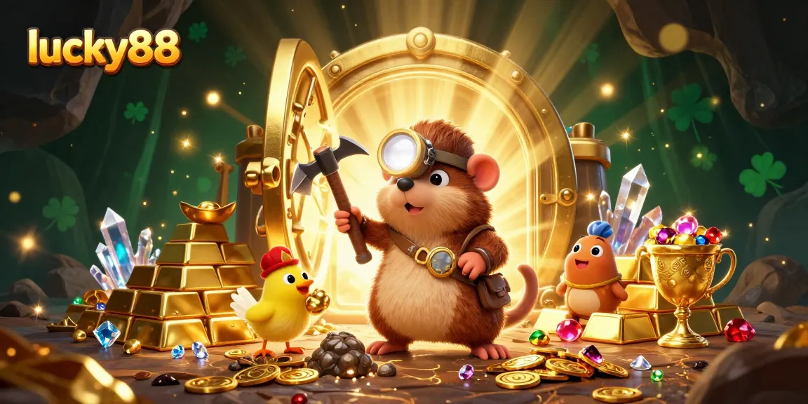 Experience thrilling luck with lucky88 in a vibrant casino scene featuring treasure and gems.