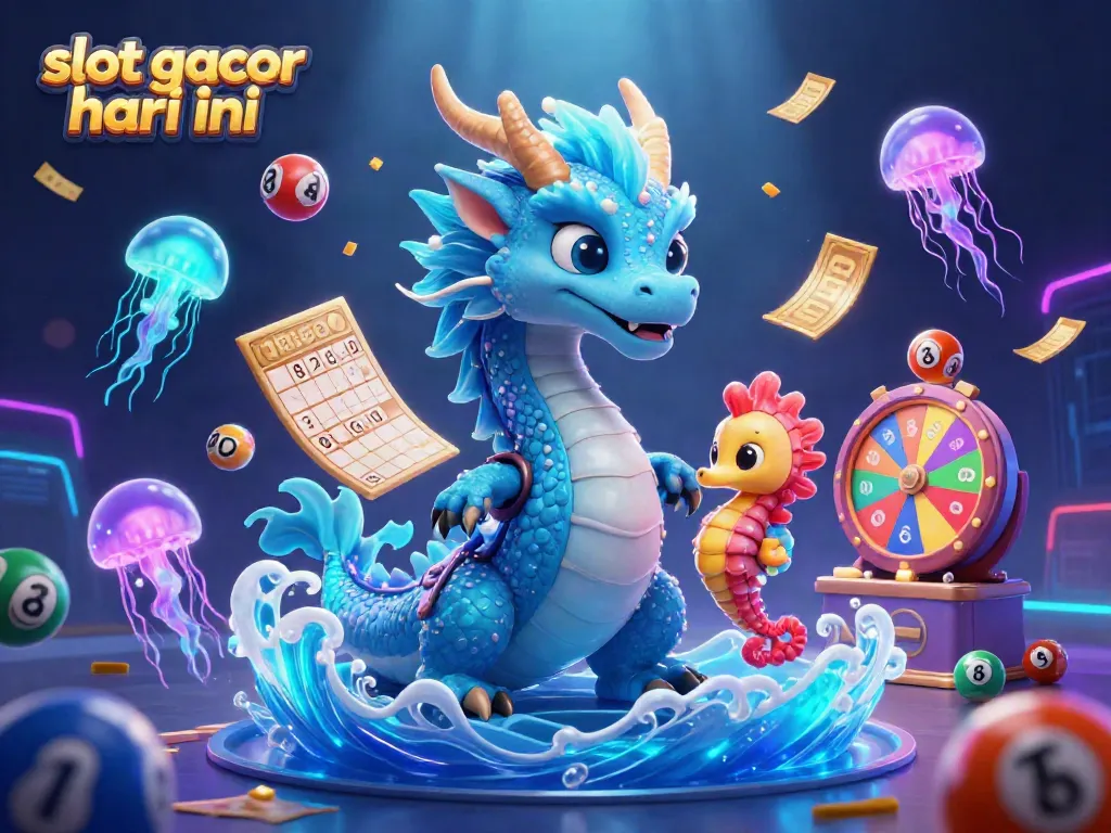 Menangkan slot gacor hari ini dengan ilustrasi yang menggambarkan naga air dan seahorse berjaya di dunia fantasi