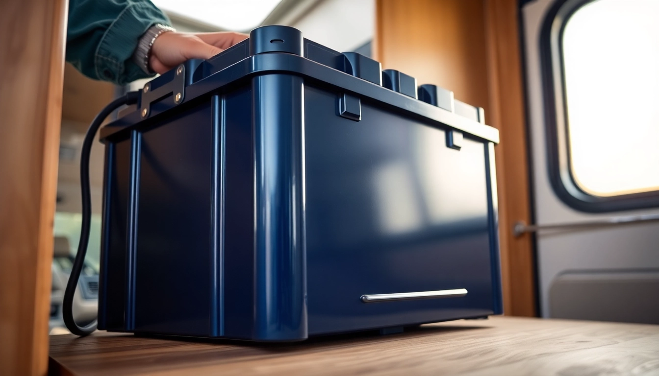Installing powerful lithium RV batteries in an RV, highlighted by a modern design and cozy interior.