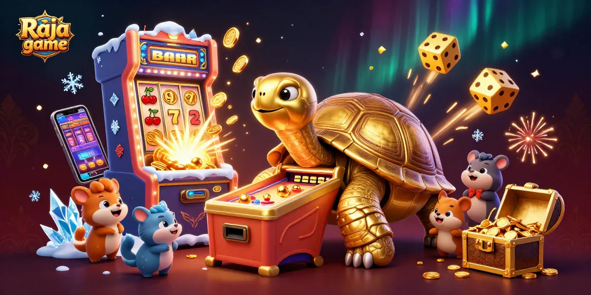 Experience thrilling Raja game excitement with golden tortoise and jackpot slots bursting coins!