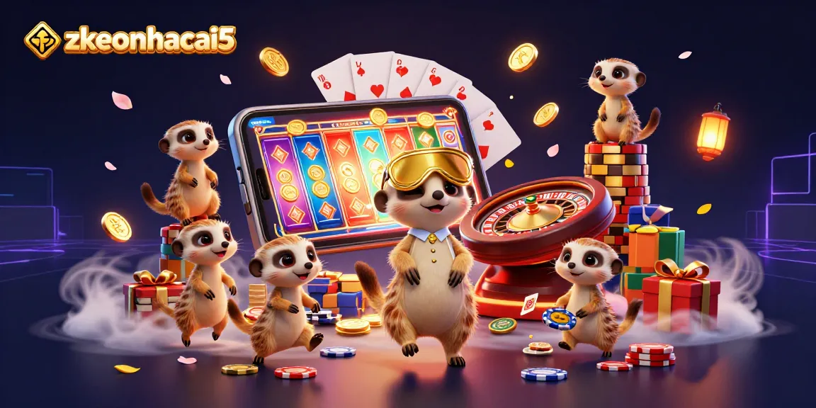 Experience engaging action at zkeonhacai5 with meerkats managing a lively casino scene, showcasing dynamic gaming elements.
