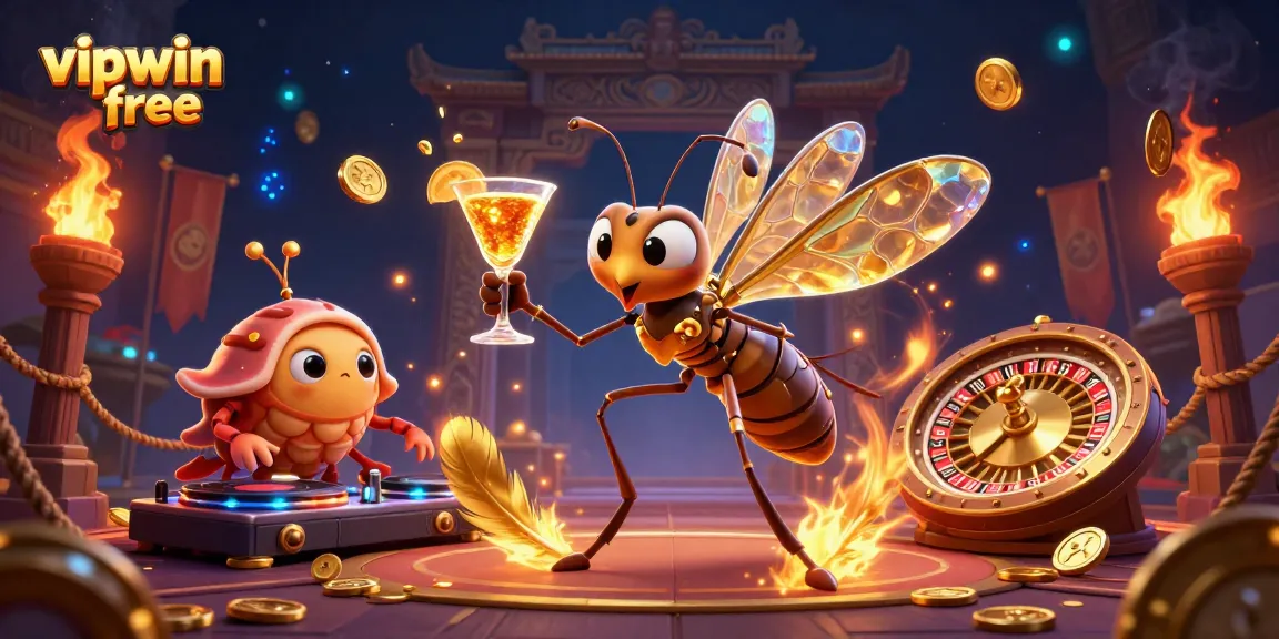 Experience exciting wins at vipwin free with a dynamic casino-themed illustration featuring lively characters.