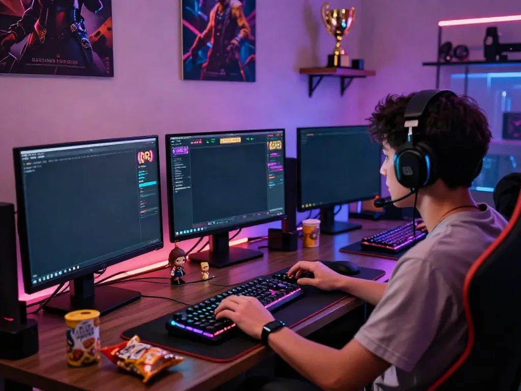 Online gaming setup displaying slot gacor interface while a gamer focuses on the action.