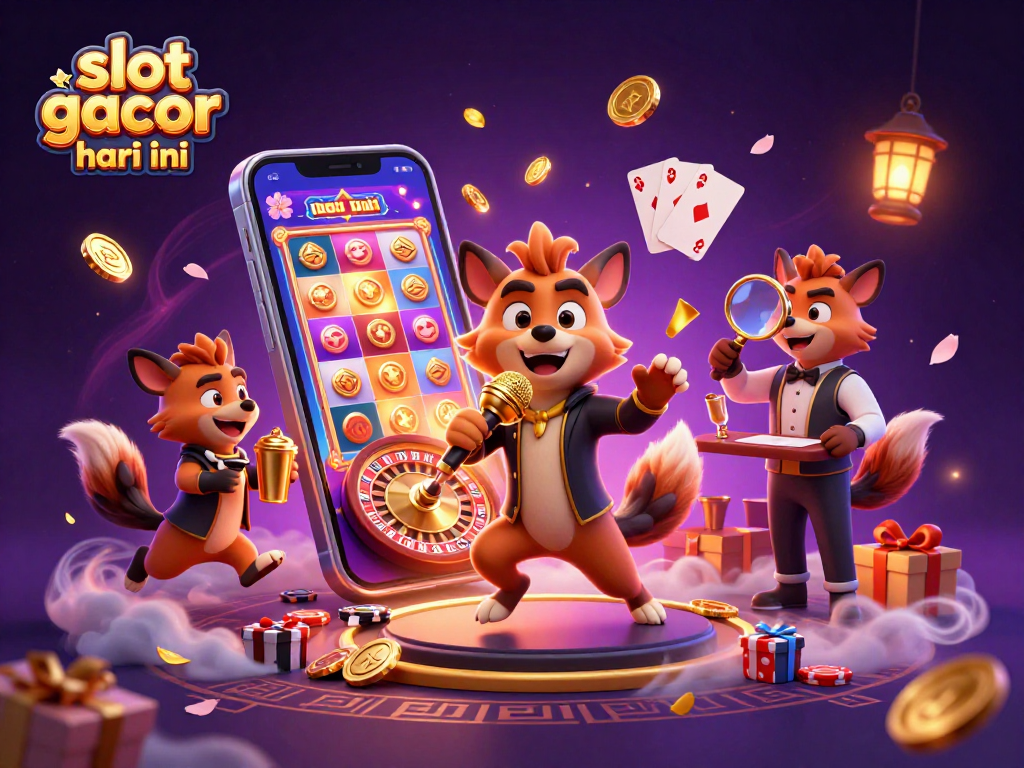 Engage with slot gacor hari ini through vibrant cartoon hyenas at a comedy casino club scene.