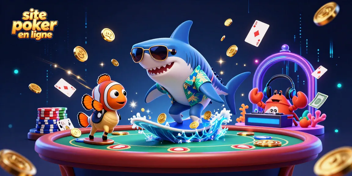 Plongez dans l'univers du site poker en ligne avec des personnages animés jouant dans une atmosphère dynamique.