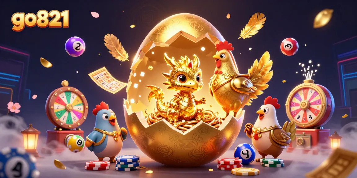 Engage with go821's thrilling golden dragon reveal amidst colorful gambling elements.