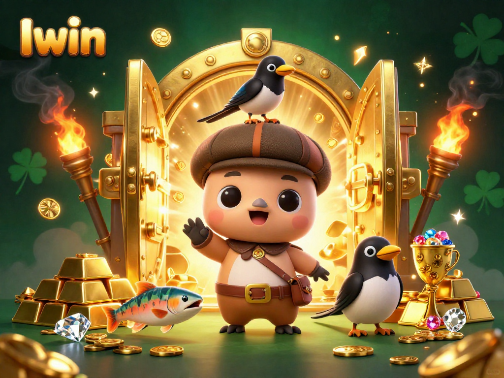 Iwin captures winning moments in this vibrant 3D illustration of playful casino characters.