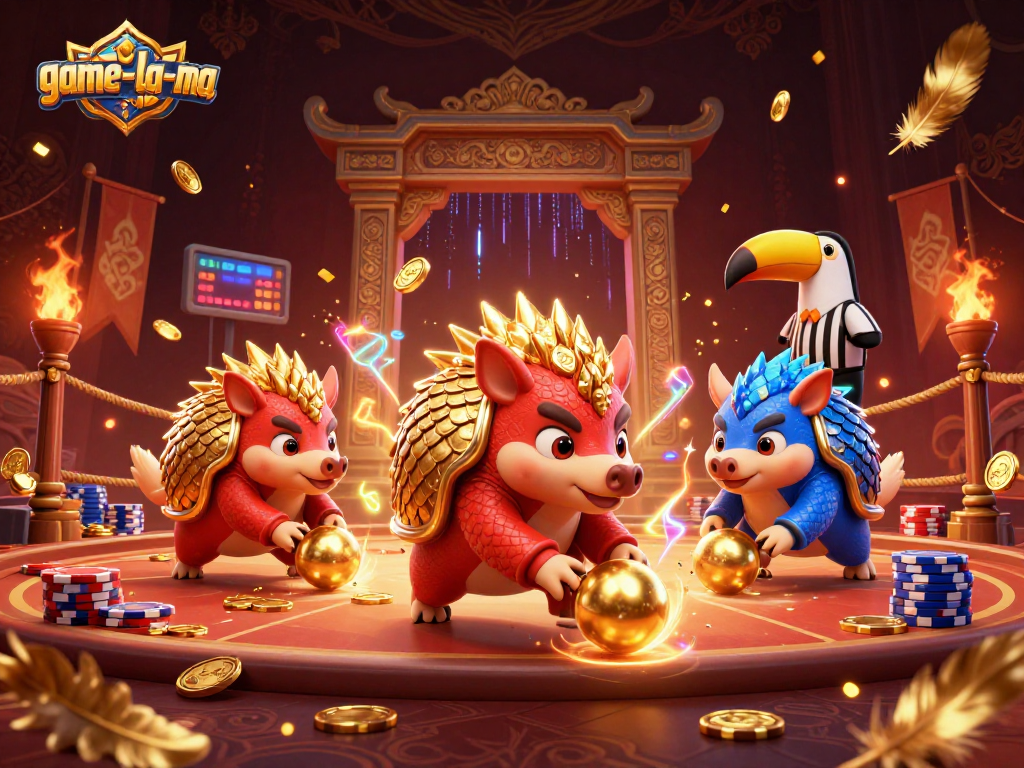 game-la-ma pangolins bowl through poker chips in a vibrant casino matchup