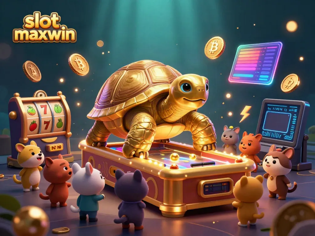 Mengalami slot maxwin yang menarik dengan penyu emas, koin crypto, dan simbol permainan yang seru.